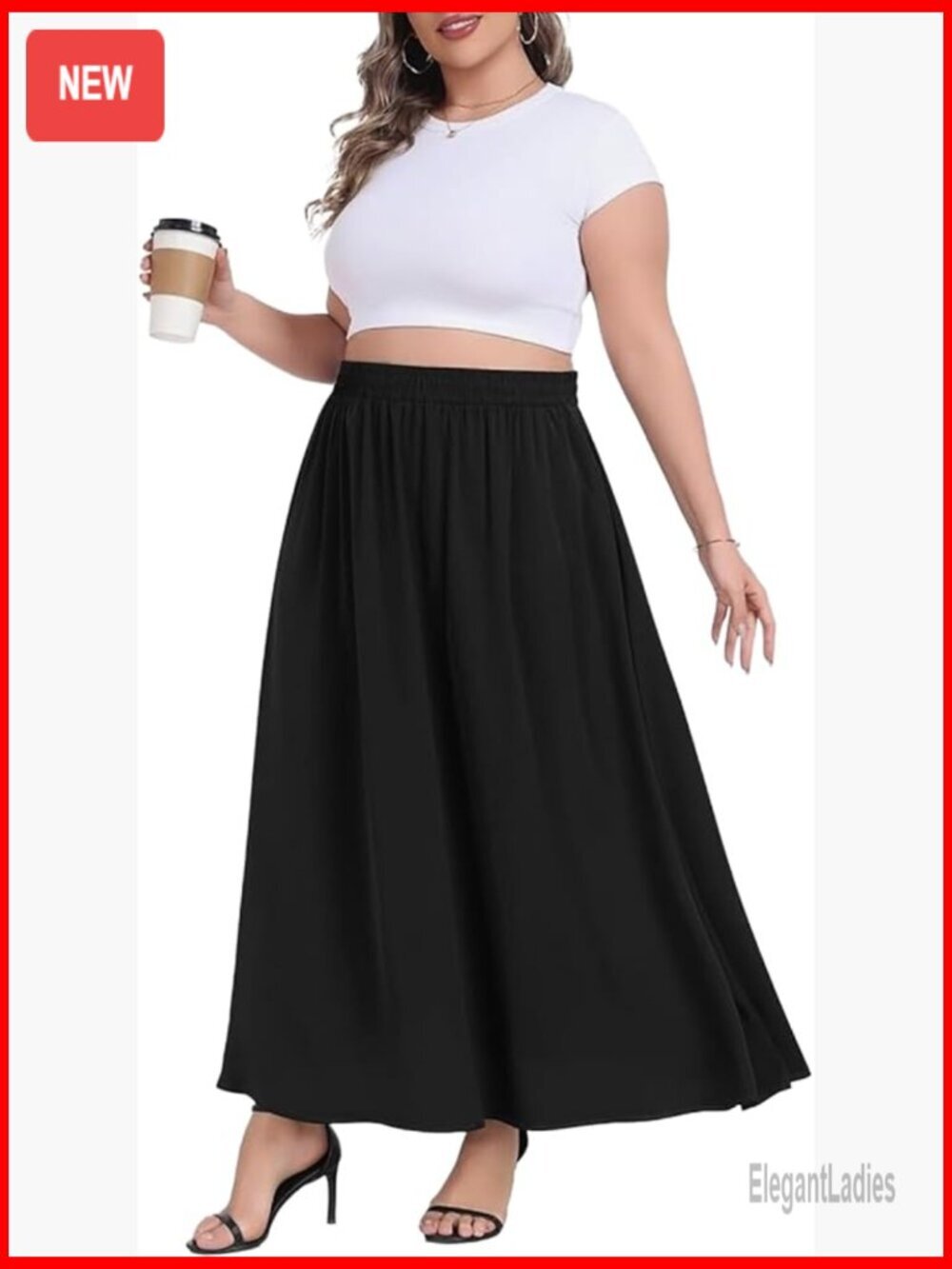 Plus Size Maxi Skirt Elastic High Waist Boho Flowy A-Line with Pockets